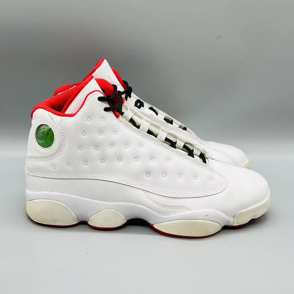 Jordan Shoes Boys 7 White Red Leather Air Jordan 13 Retro Basketball Sneakers